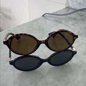 Set of thin frame sunglasses. black frame black lens tortoise frame brown lens